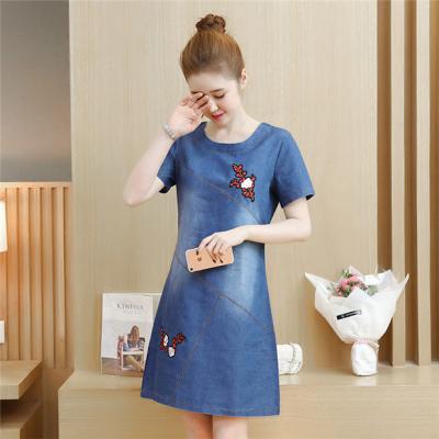 ĐẦM JEAN SUÔNG CỔ TRÒN THÊU HOA - NJ967